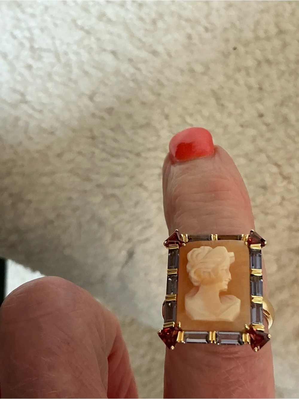 STUNNING DESIGNER FRANCESCA VILLA VINTAGE 18K GOLD LOLITE AND RHODOLITE RING